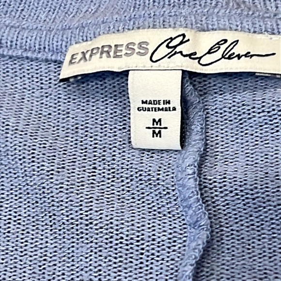 Express One Eleven Blue V-Neck Top Oversized Size Medium Short Sleeve - Picture 5 of 7